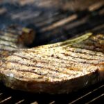 A steak grilled on a professional Josper grill